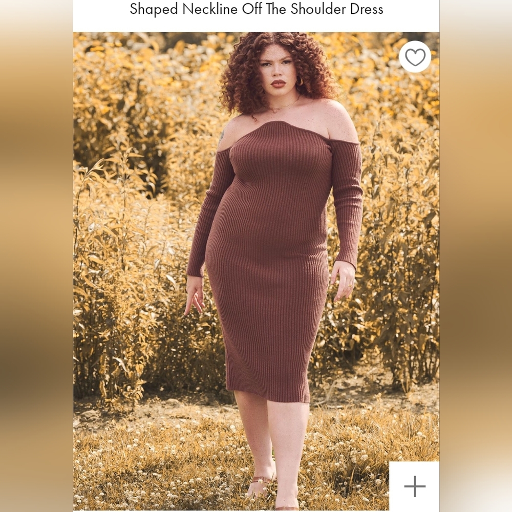 Eloquii- Shaped neckline off the shoulder dress